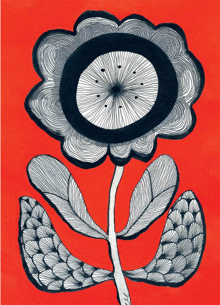 Canns Down Press Greeting Card: "Flower On Red"