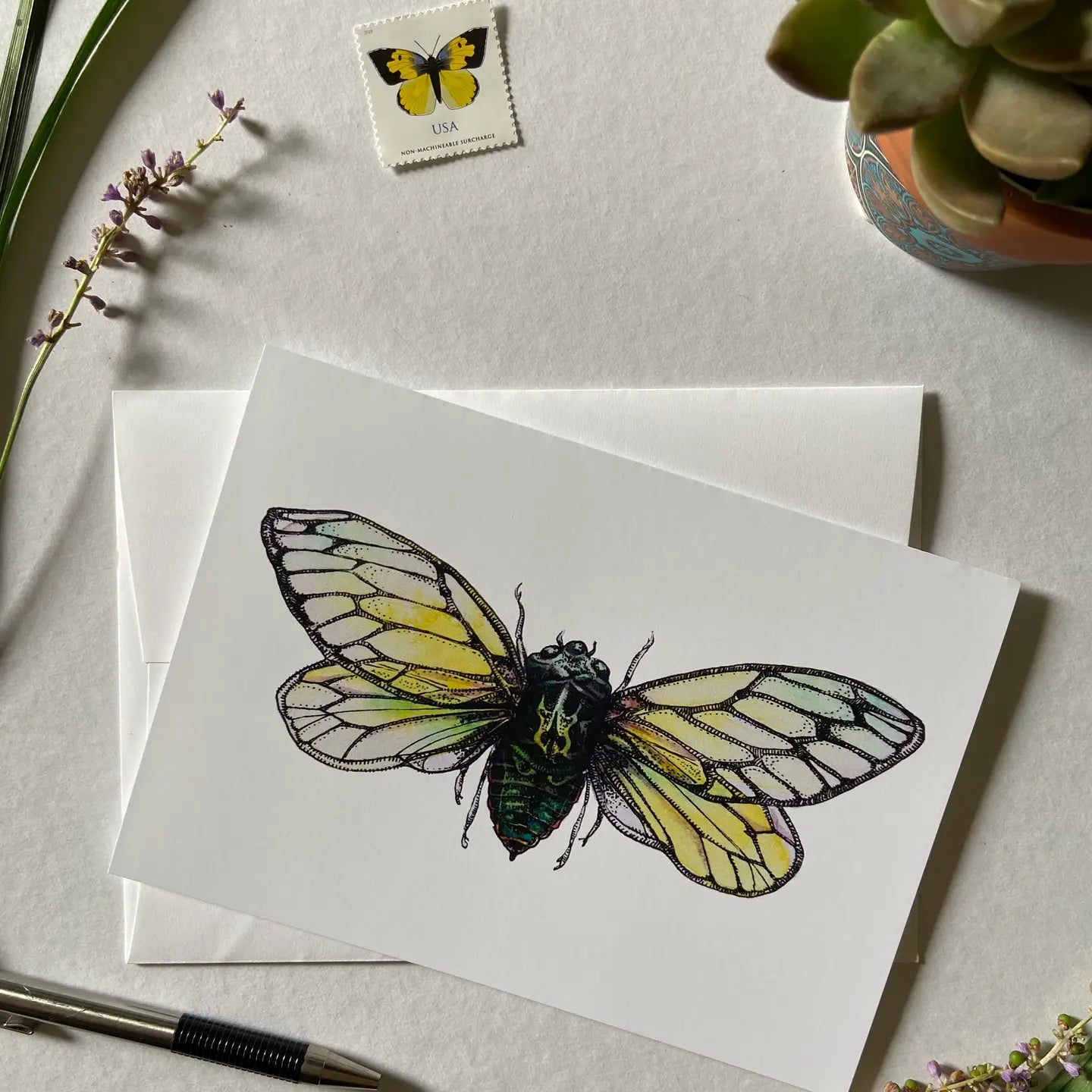 Watercolor Greeting Card / "Cicada"