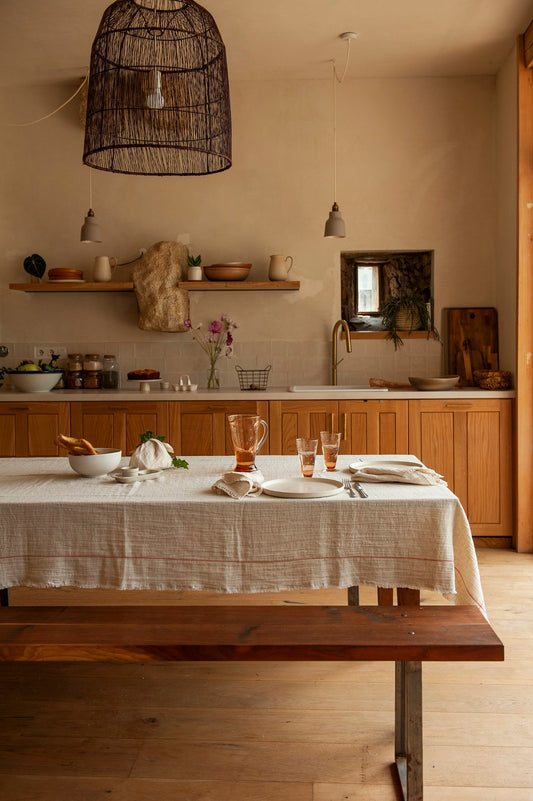 BICLA // Natural Table Cloth with Red Branch Overlap