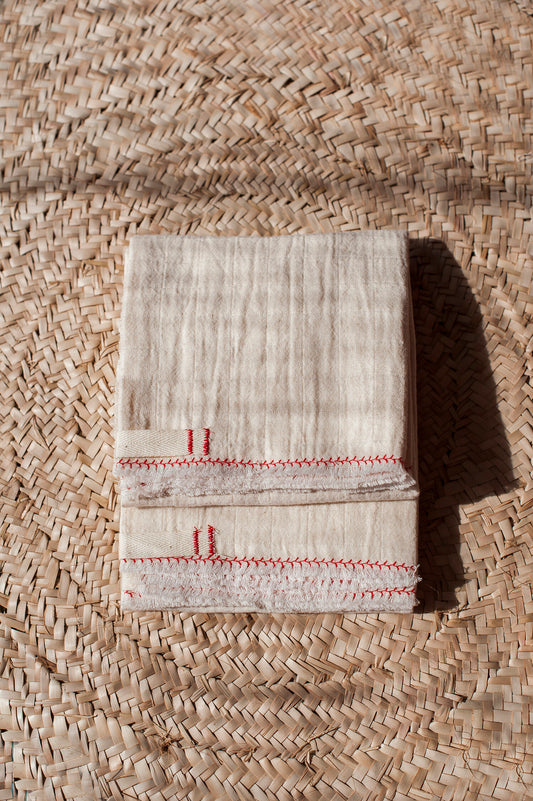 BICLA // Set of 2 Natural Kitchen/Hand Towels with Red Branch