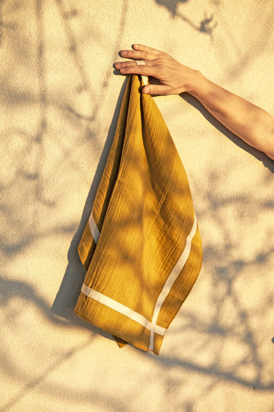 BICLA // Set of 2 Kitchen Towels Mustard with Crossover tapes