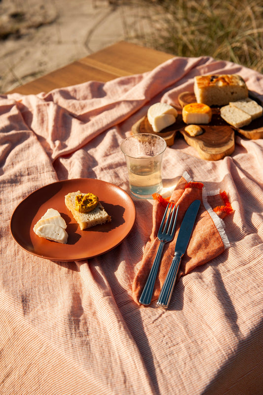 BICLA // Set of 2 Napkins Stripes/Plain Brick Orange