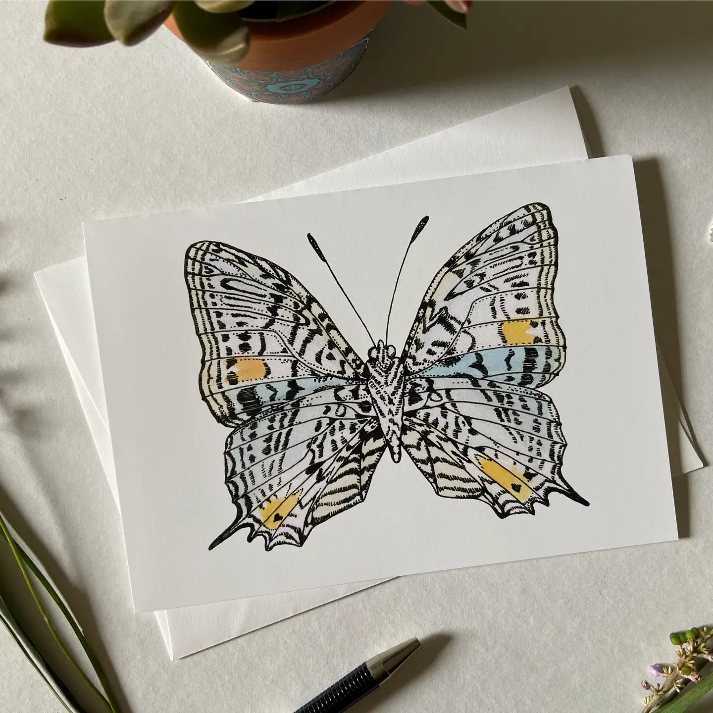 Watercolor Greeting Card / "Choraxis Nobilis Butterfly"