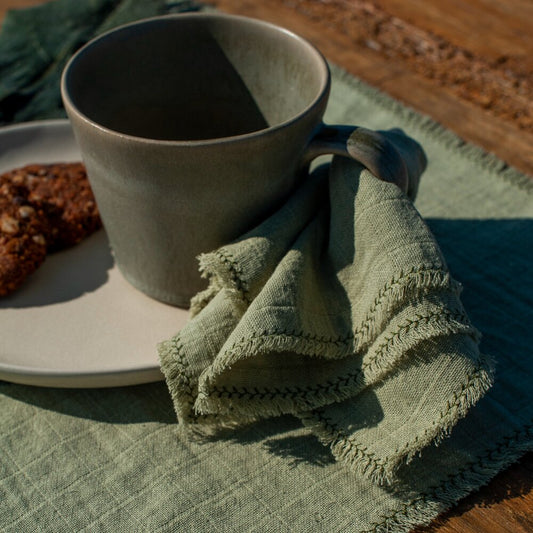 BICLA // Set of 2 Napkins Olive Green with Bottle Green Branch