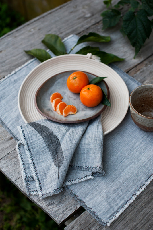BICLA // Set of 2 Grey Melange Napkins With Handprinted Eucalyptus Foliage