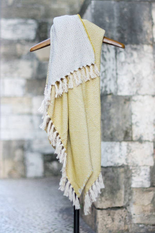 CHICoração Diamond Bicolor Cotton Blanket | Yellow/Gray