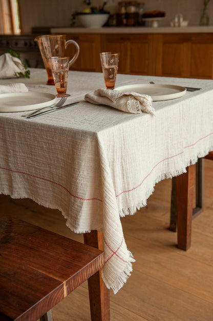 BICLA // Natural Table Cloth with Red Branch Overlap