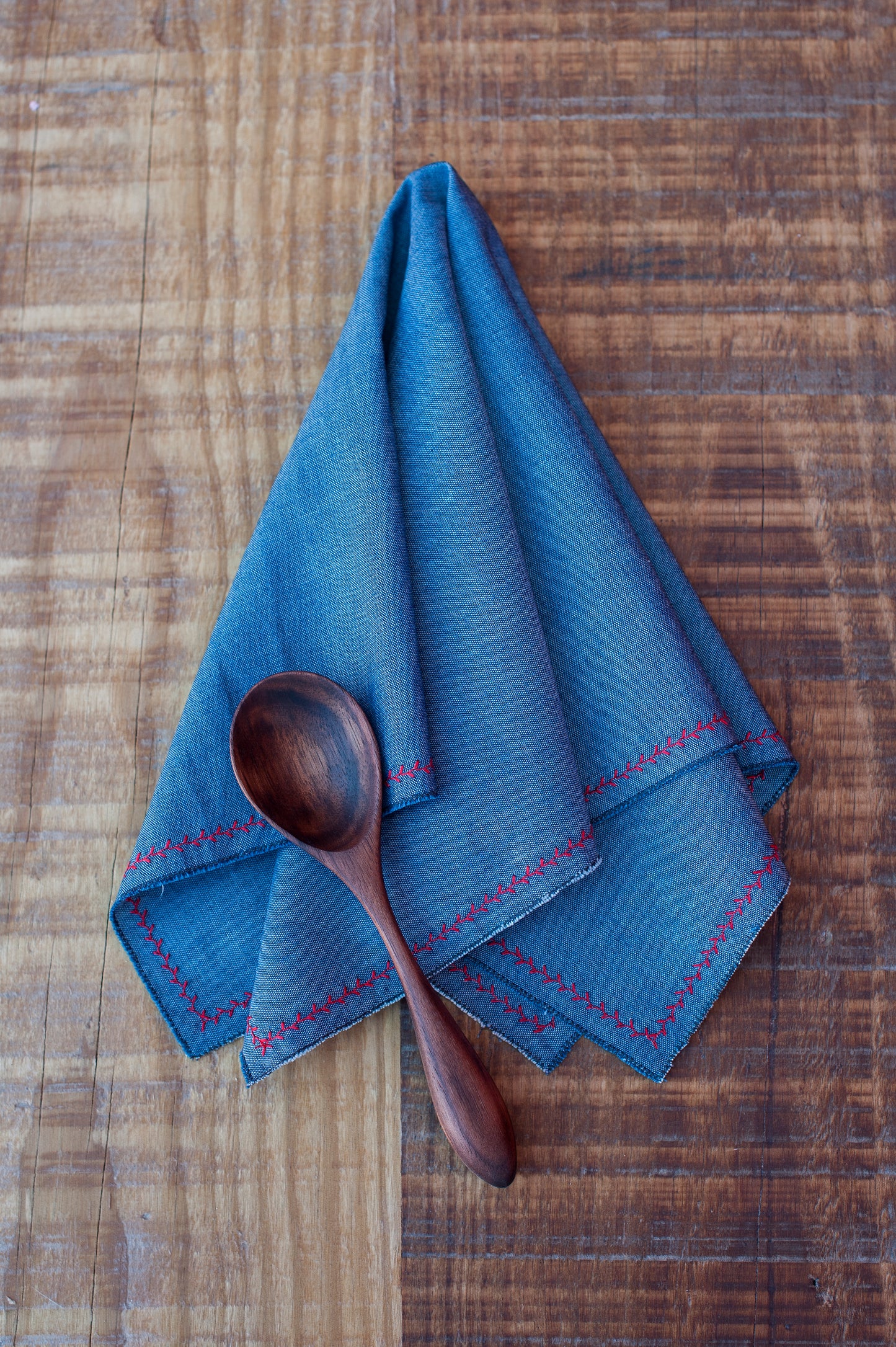 BICLA // Chambray Napkins with Red Branch