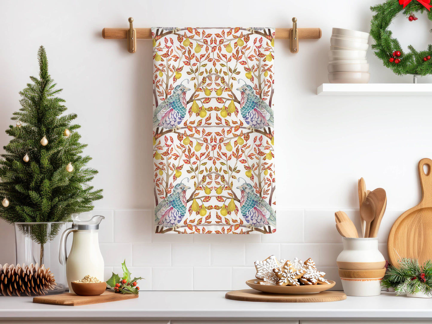 Linen Tea Towel // Partridge in a Pear Tree