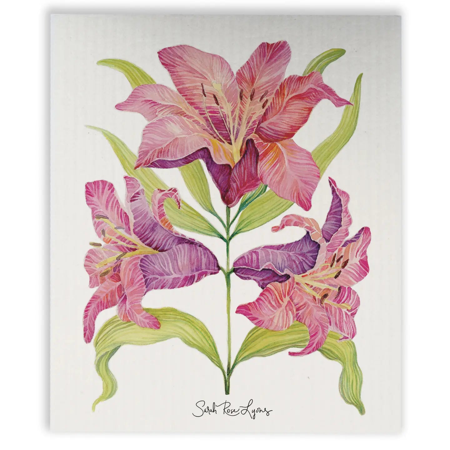 Swedish Dishcloth / "Pink Lillies"