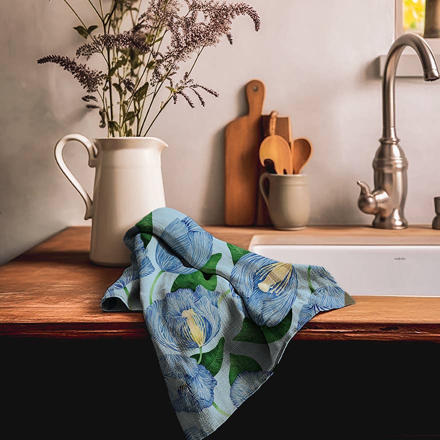 Linen Tea Towel // Himalayan Poppies
