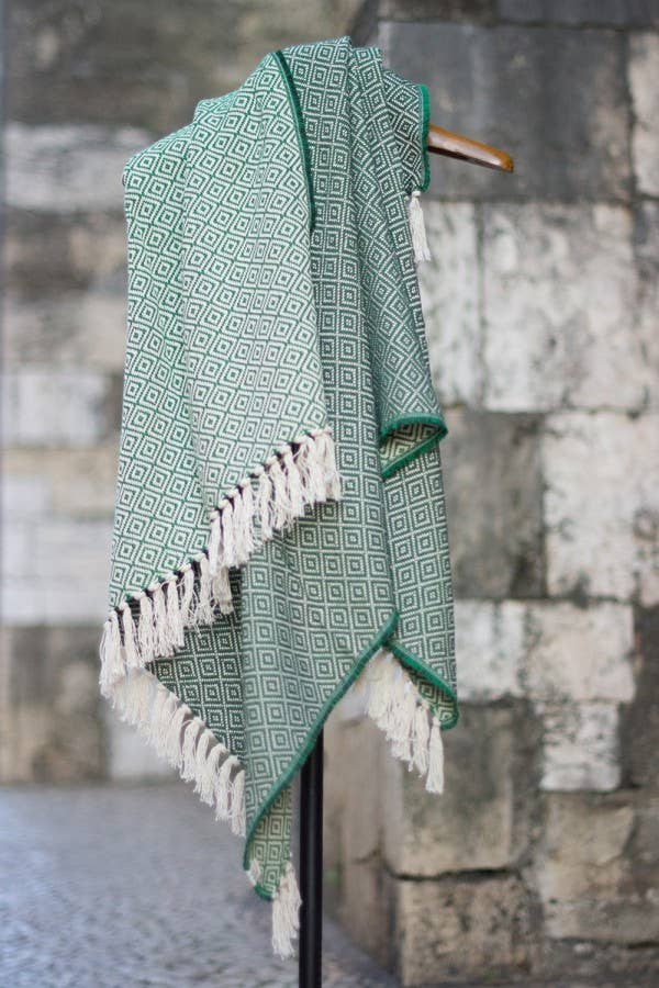 CHICoração Diamond Bicolor Cotton Blanket | Dark Green/Mint Green
