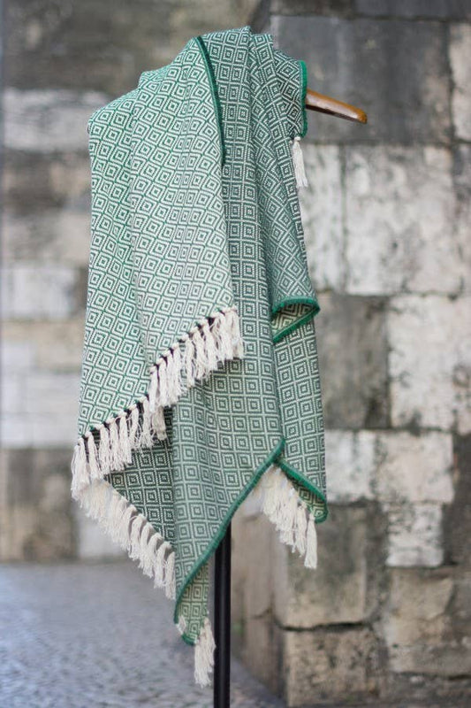 CHICoração Diamond Bicolor Cotton Blanket | Dark Green/Mint Green