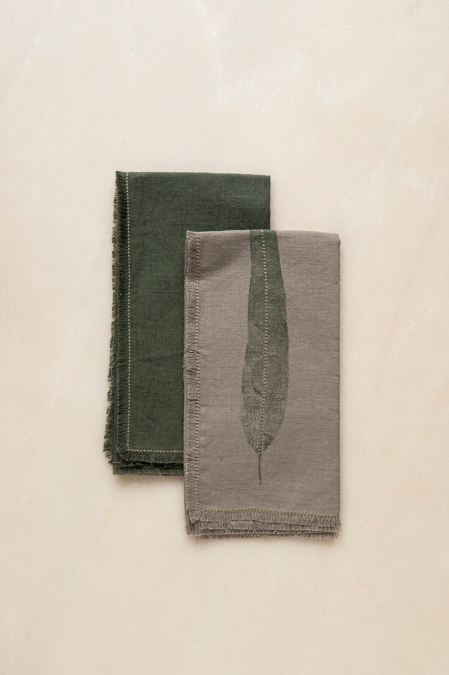 BICLA // Set of 2 Linen Napkins Print Sage Green/Plain Bottle Green
