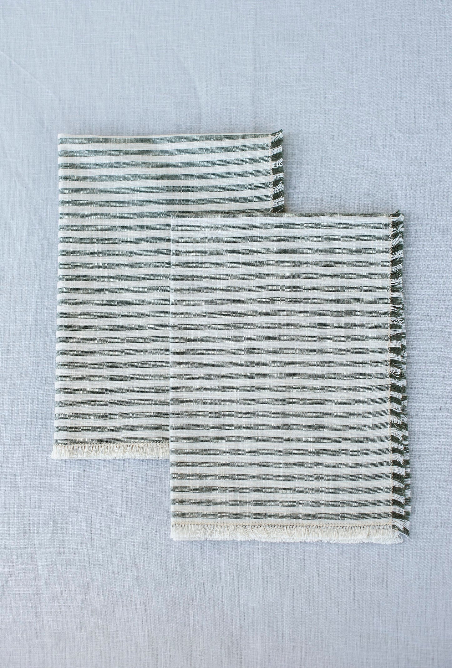 BICLA // Set of 2 Placemats Striped Bottle Green with Fringes