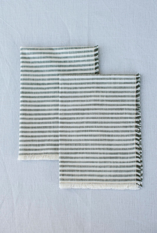 BICLA // Set of 2 Placemats Striped Bottle Green with Fringes