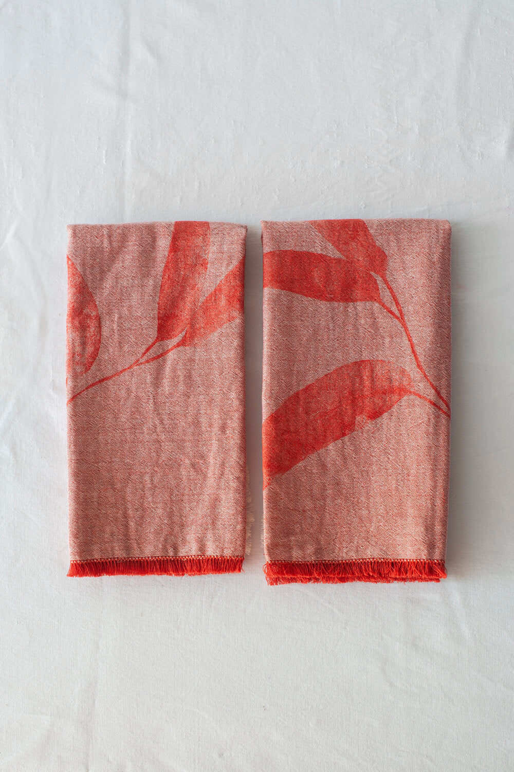 BICLA // Set of 2 Akane Red Napkins With Handprinted Eucalyptus Foliage Akane Red