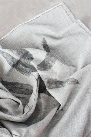 BICLA // Table Cloth Grey Melange With Handprinted Eucalyptus Foliage