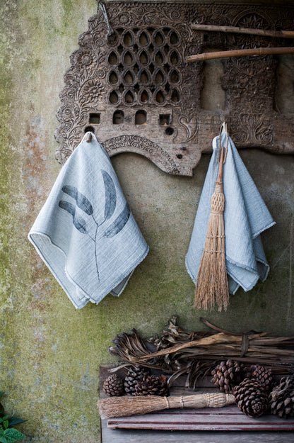 BICLA // Set of 2 Grey Melange Tea Towels With Handprinted Eucalyptus Foliage